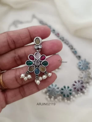 Floral Pendants German Silver Necklace