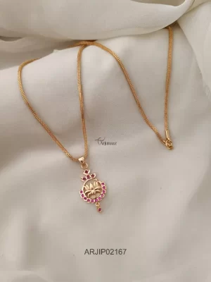 Ruby Lotus Pendant One Gram Gold Chain