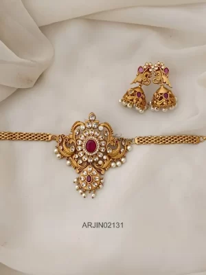 Dual Peacock Ruby & White Choker