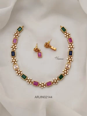Matte Finish Multi Color CZ Stone Necklace