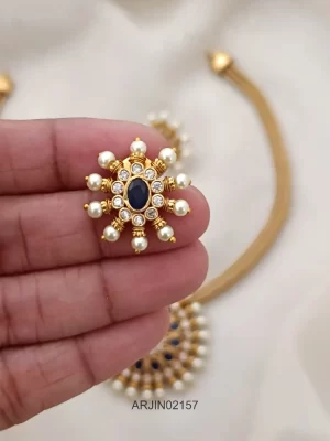 Blue and White Stone Attigai Necklace