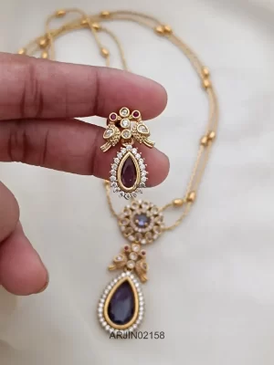 Dual Peacock Purple Stone Layered Necklace