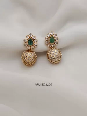 Unique White & Green Stone Ball Earrings