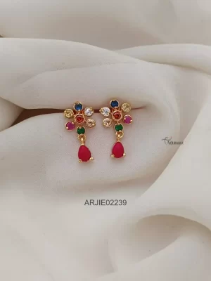 Multi Stone Floral Screw Back Earrings