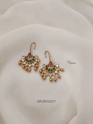 Gold Beads Chandbali Hook Earrings