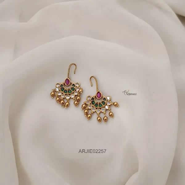 Gold Beads Chandbali Hook Earrings