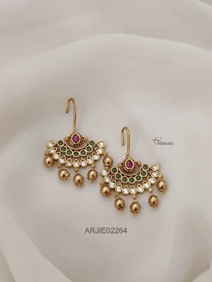 Gold Beads Multi Stone Chandbali Earrings