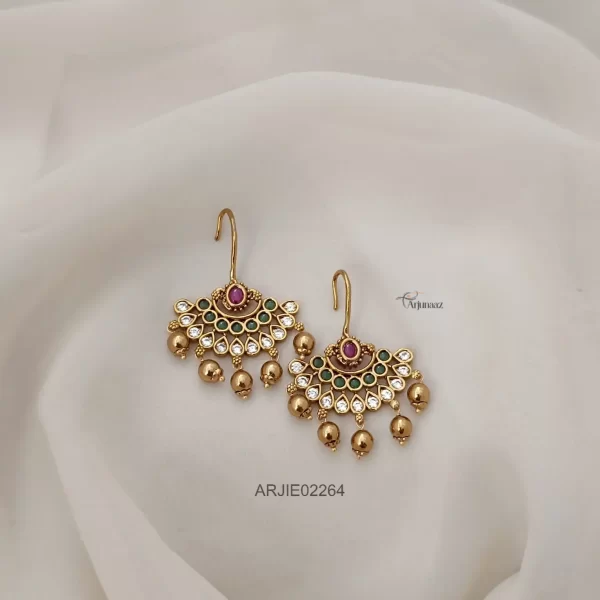 Gold Beads Multi Stone Chandbali Earrings