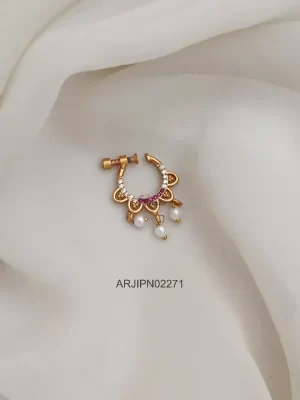 Ruby & White Stone Pearl Nose Pin