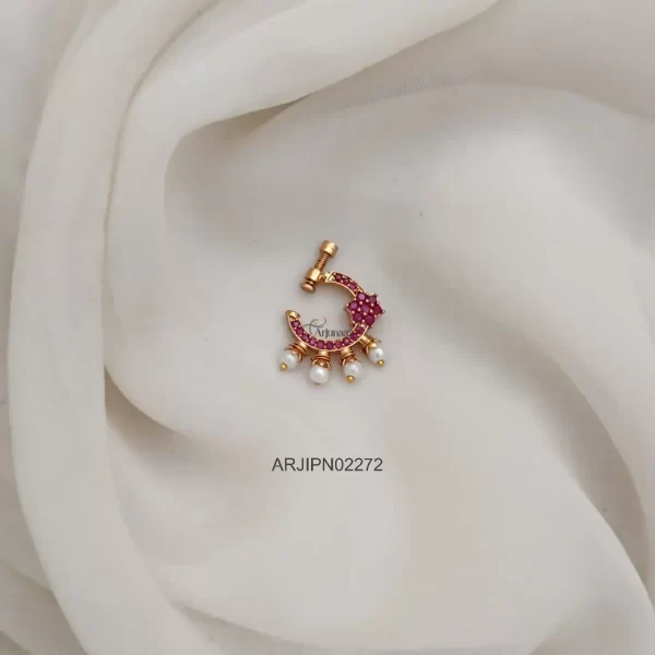 Floral Ruby Stone Nose Pin