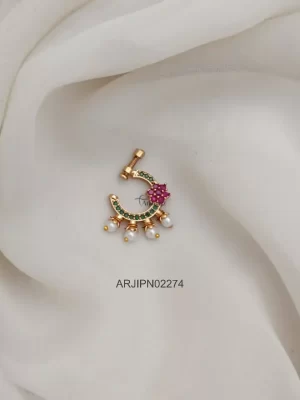 Green & Floral Ruby Nose Pin