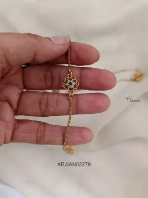 Trendy Gold Look Green and White Stone Floral Anklets