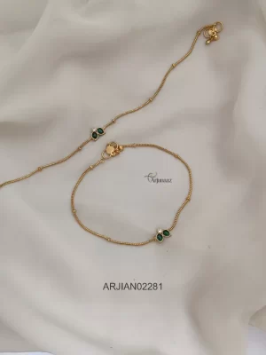 Leafy Design White & Green Stone Anklets