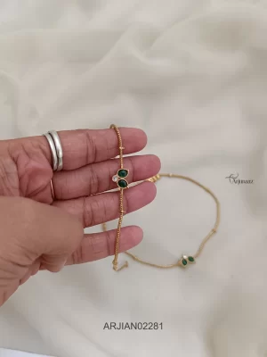 Leafy Design White & Green Stone Anklets