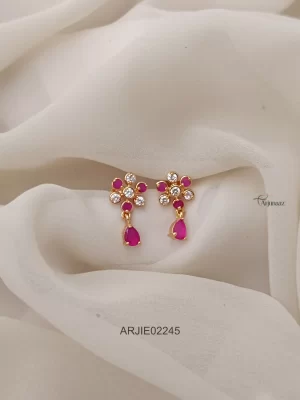 Ruby & White Daimond Look Earrings