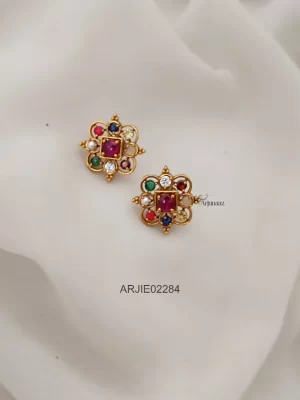 Navarathna Floral Stud Earrings