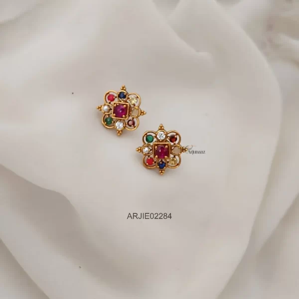 Navarathna Floral Stud Earrings