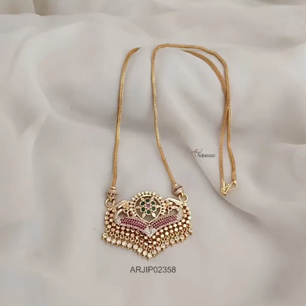 One Gram Gold Multi Stone Peacock Pendant Chain