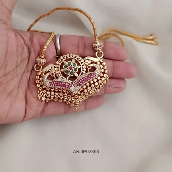 One Gram Gold Multi Stone Peacock Pendant Chain