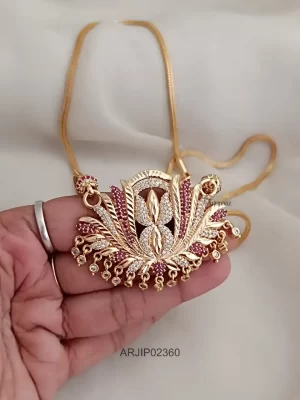 Lotus Ruby & White Stone Pendant Chain