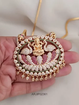 One Gram Gold Peacock & Lakshmi Pendant Chain