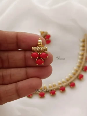 Trendy Coral CZ Stone Necklace