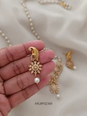 Pearl Chain with White Stone Peacock Pendant