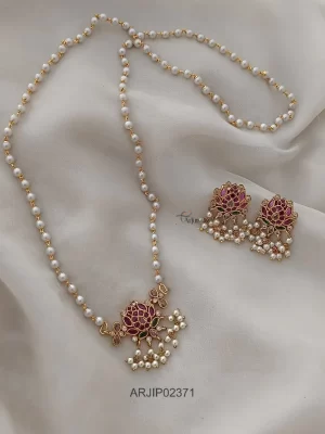 Pearl Chain with Lotus Pendant Set