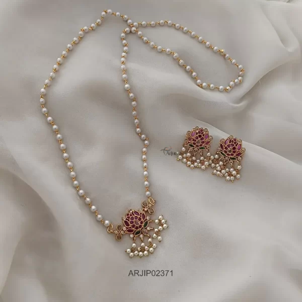 Pearl Chain with Lotus Pendant Set