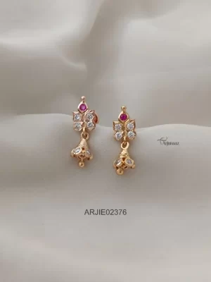 Cute Ruby & White Stone Screw Type Jhumkas