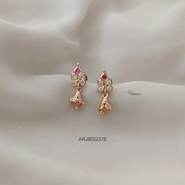 Cute Ruby & White Stone Screw Type Jhumkas