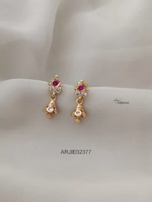 Small Ruby & White Screw Type Jhumkas