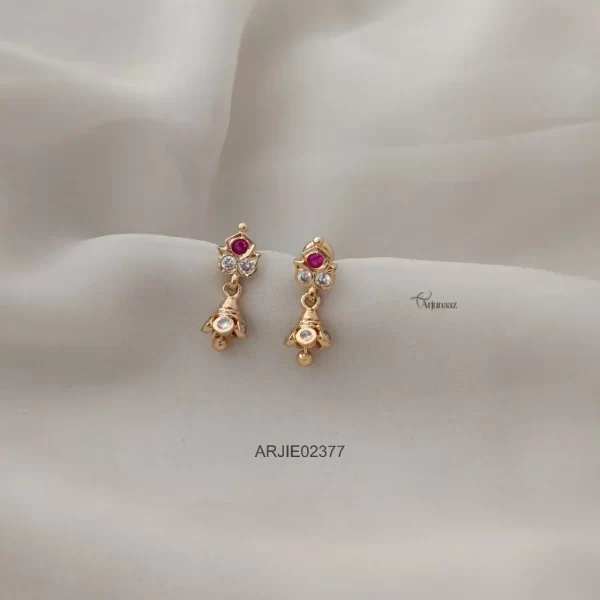 Small Ruby & White Screw Type Jhumkas