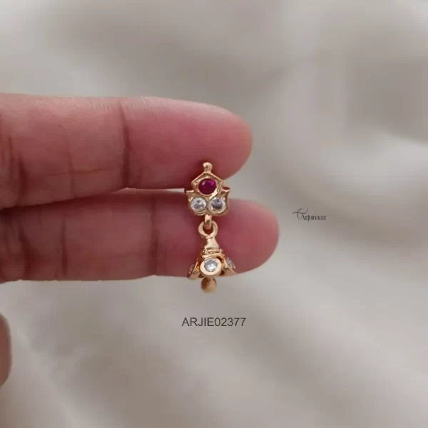 Small Ruby & White Screw Type Jhumkas
