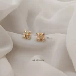 Diamond Look White Stone Floral Stud Earrings