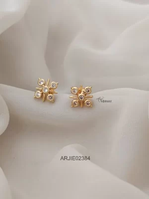 Diamond Look White Stone Floral Stud Earrings