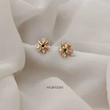 Diamond Look White & Green Stone Floral Stud Earrings