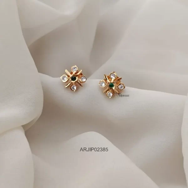 Diamond Look White & Green Stone Floral Stud Earrings