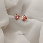 Diamond Look Ruby Stone Floral Stud Earrings