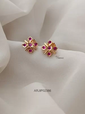 Diamond Look Ruby Stone Floral Stud Earrings