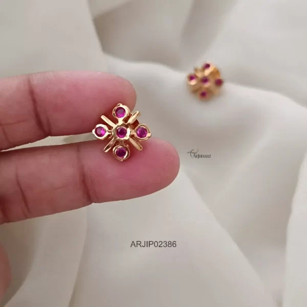 Diamond Look Ruby Stone Floral Stud Earrings