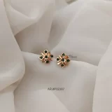 Diamond Look Green Stone Floral Stud Earrings