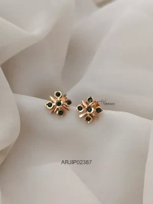 Diamond Look Green Stone Floral Stud Earrings