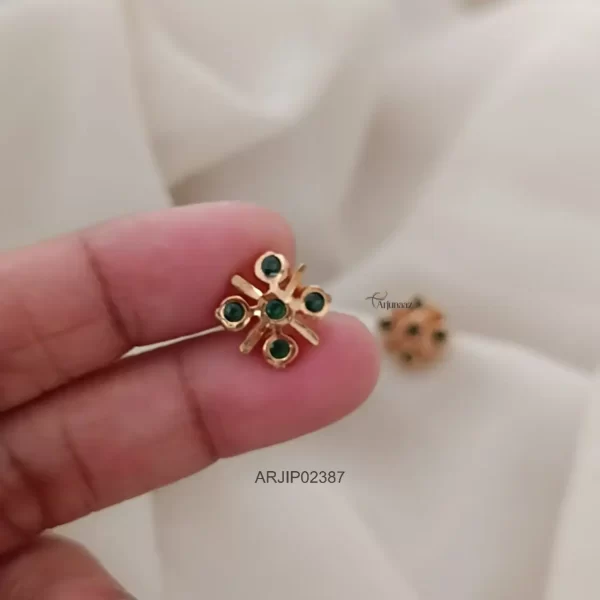 Diamond Look Green Stone Floral Stud Earrings