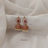 Ruby & White Stone Hook Earrings