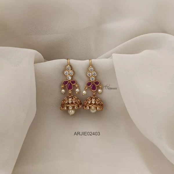 Traditional Ruby & White Stone Hook Earrings