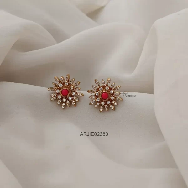 Elegant CZ Coral Round Earrings