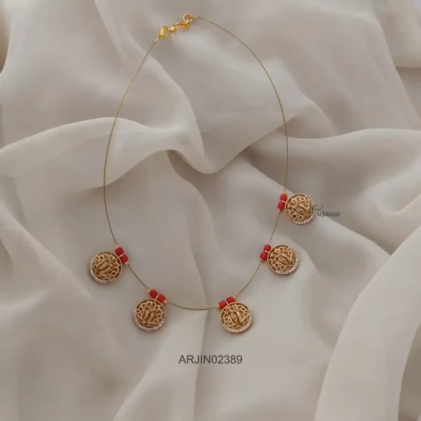 Traditional Coral Lakshmi Invisible Necklace