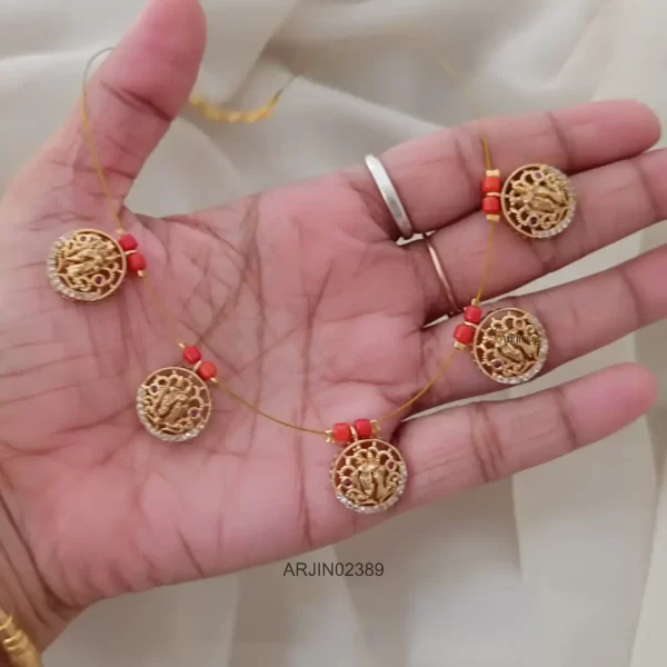 Traditional Coral Lakshmi Invisible Necklace