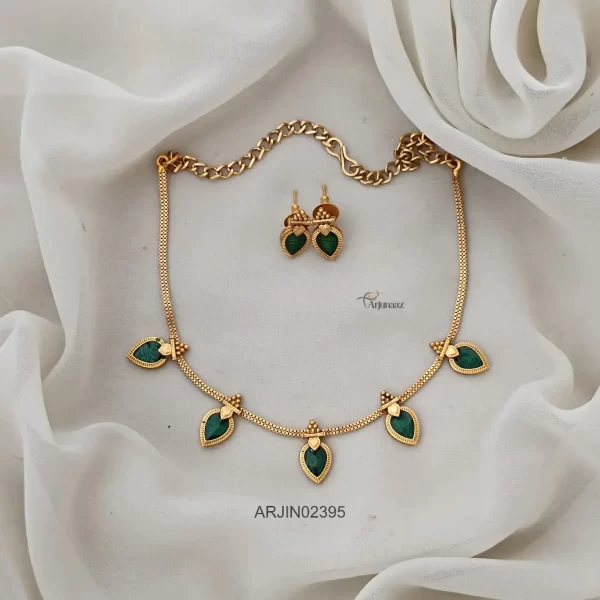 Enamel Green Color Leaf Palakka Necklace
